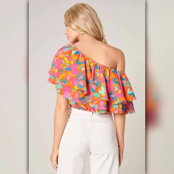Sugarlips Fruity Floral Charmer One Shoulder Blouse - Picture 3 of 5